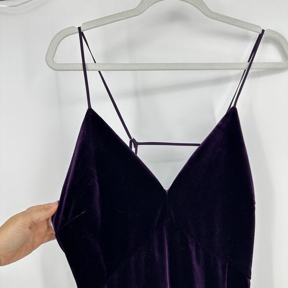 Lulus You Look Stunning Dark Purple Velvet Ruffled Maxi Dress Size L Formal NEW - Picture 6 of 15